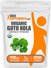 BulkSupplements Organic Gotu Kola Extract powder label showcases gluten-free formula for daily wellness.
