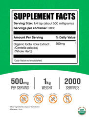 BulkSupplements Organic Gotu Kola Extract powder scoop for easy mixing and daily use.