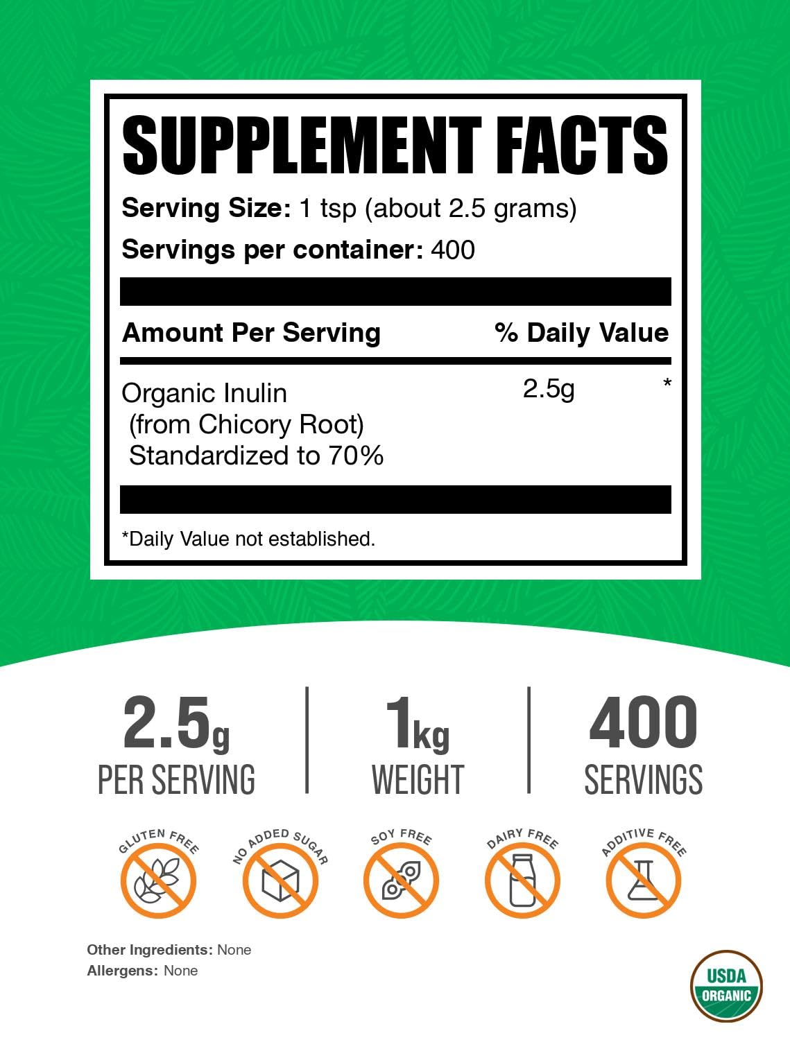BulkSupplements Organic Inulin Powder spoon dispense for precise serving size.