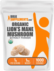 BulkSupplements Organic Lion's Mane powder bottle for daily wellness.