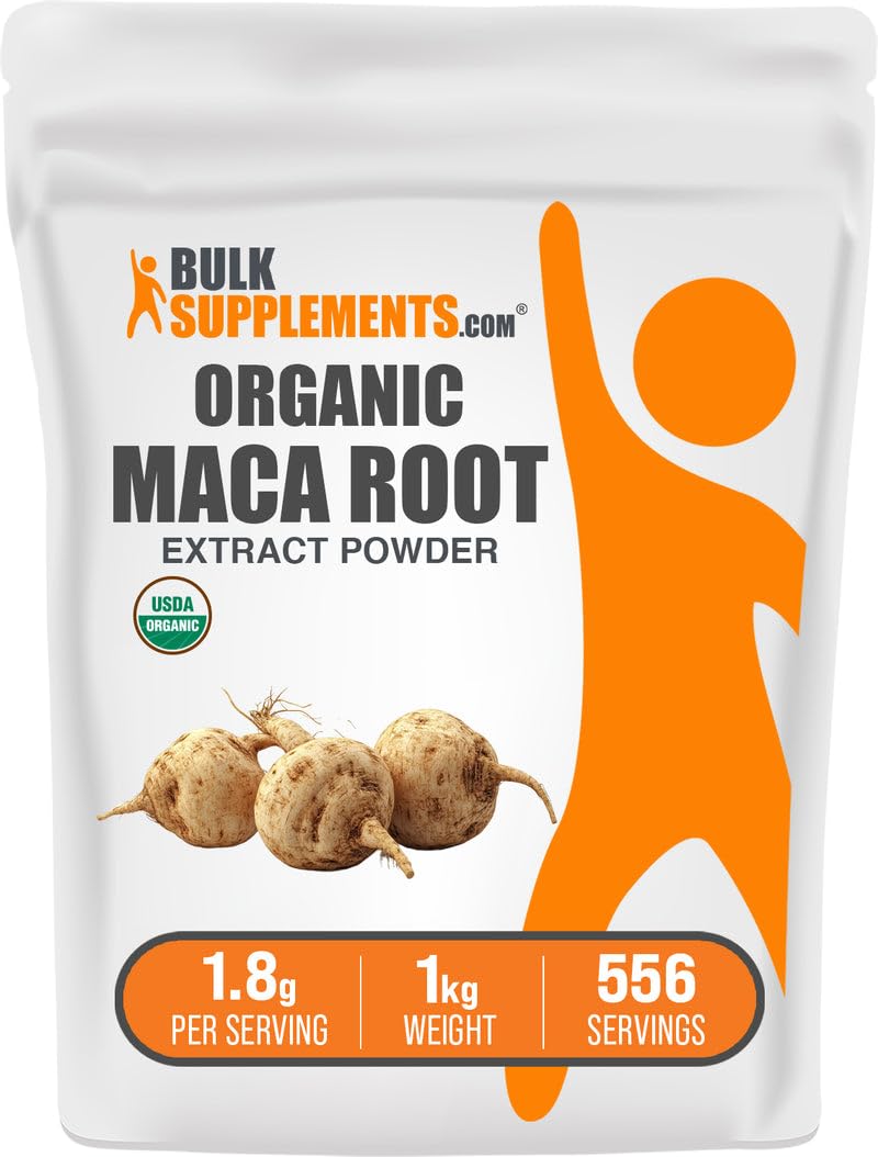BulkSupplements Organic Maca Root Extract powder jar for daily energy and balance.