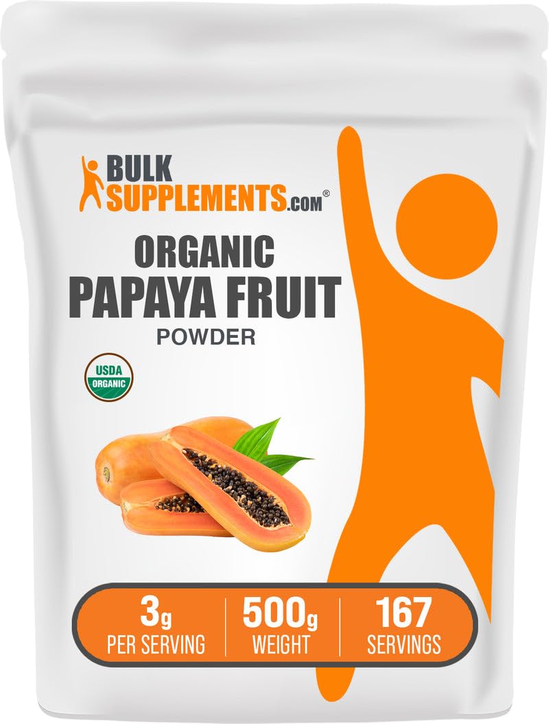 BulkSupplements Organic Papaya Powder bottle for convenient daily nutrition.
