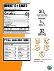 BulkSupplements Organic Pea Protein Powder ingredients label highlights vegan protein for clean meals.