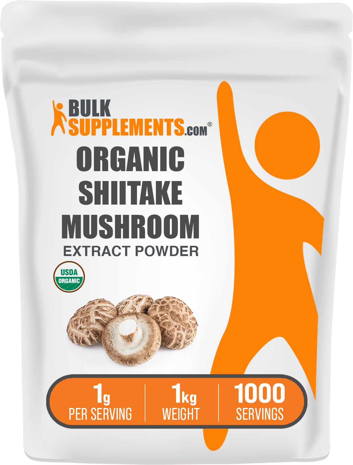 BulkSupplements Organic Shiitake powder bottle pour for easy daily use and immune-support potential