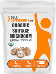 BulkSupplements Organic Shiitake powder bottle pour for easy daily use and immune-support potential