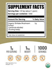 BulkSupplements Organic Shiitake powder jar close-up highlights quality and versatile wellness use