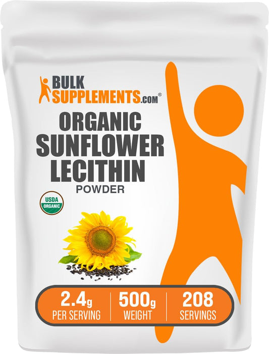 BulkSupplements Organic Sunflower Lecithin powder bottle for daily vegan use