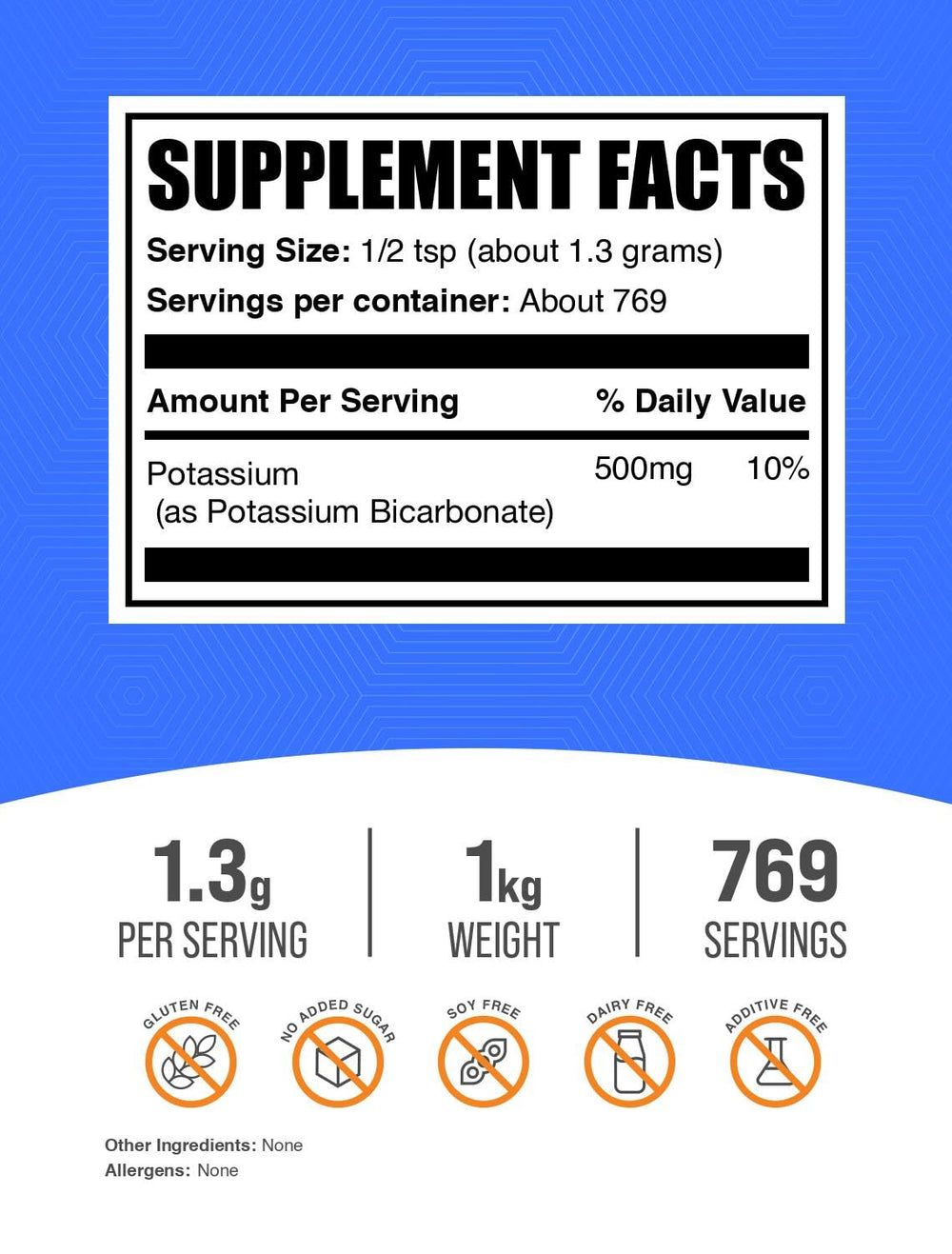 BulkSupplements Potassium Bicarbonate powder scoop for measuring serving size.