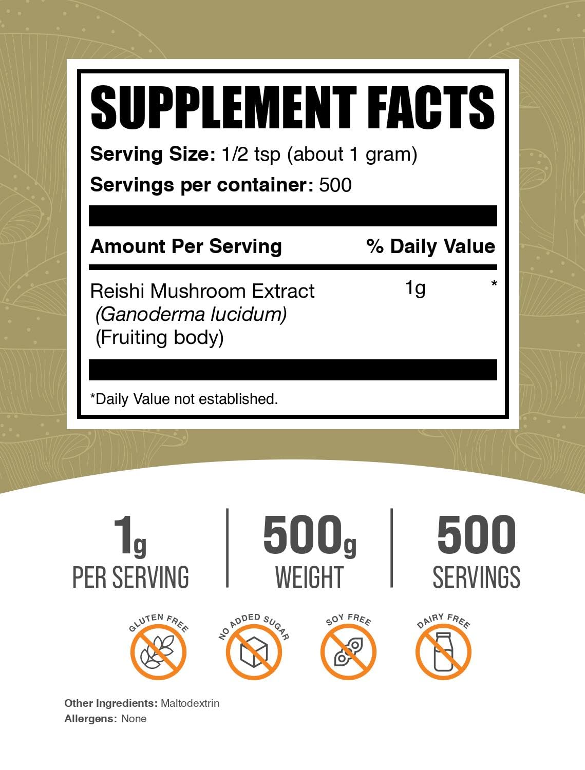 BulkSupplements Reishi powder bottle on kitchen counter for daily use.