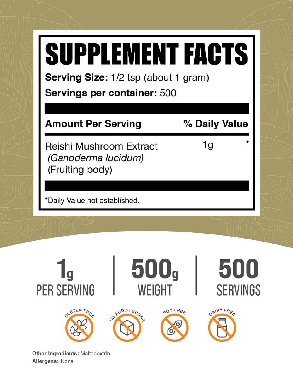 BulkSupplements Reishi powder bottle on kitchen counter for daily use.