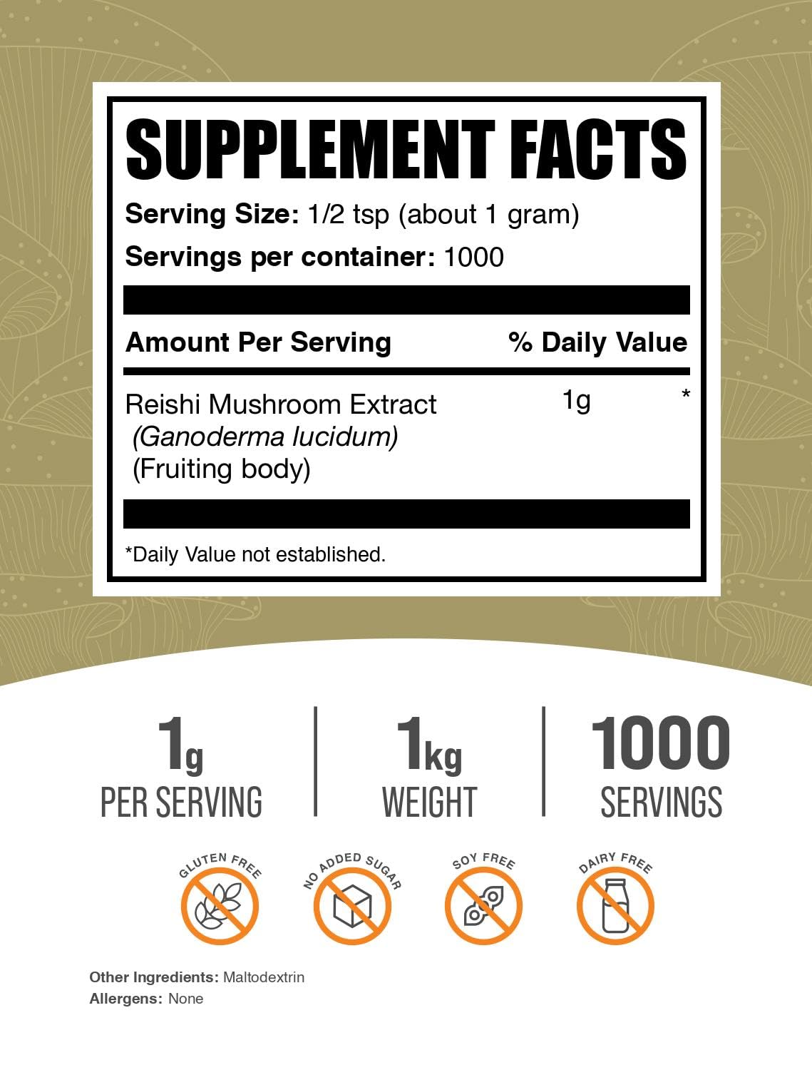 BulkSupplements Reishi powder scoop showing precise 1 g serving for smoothies.