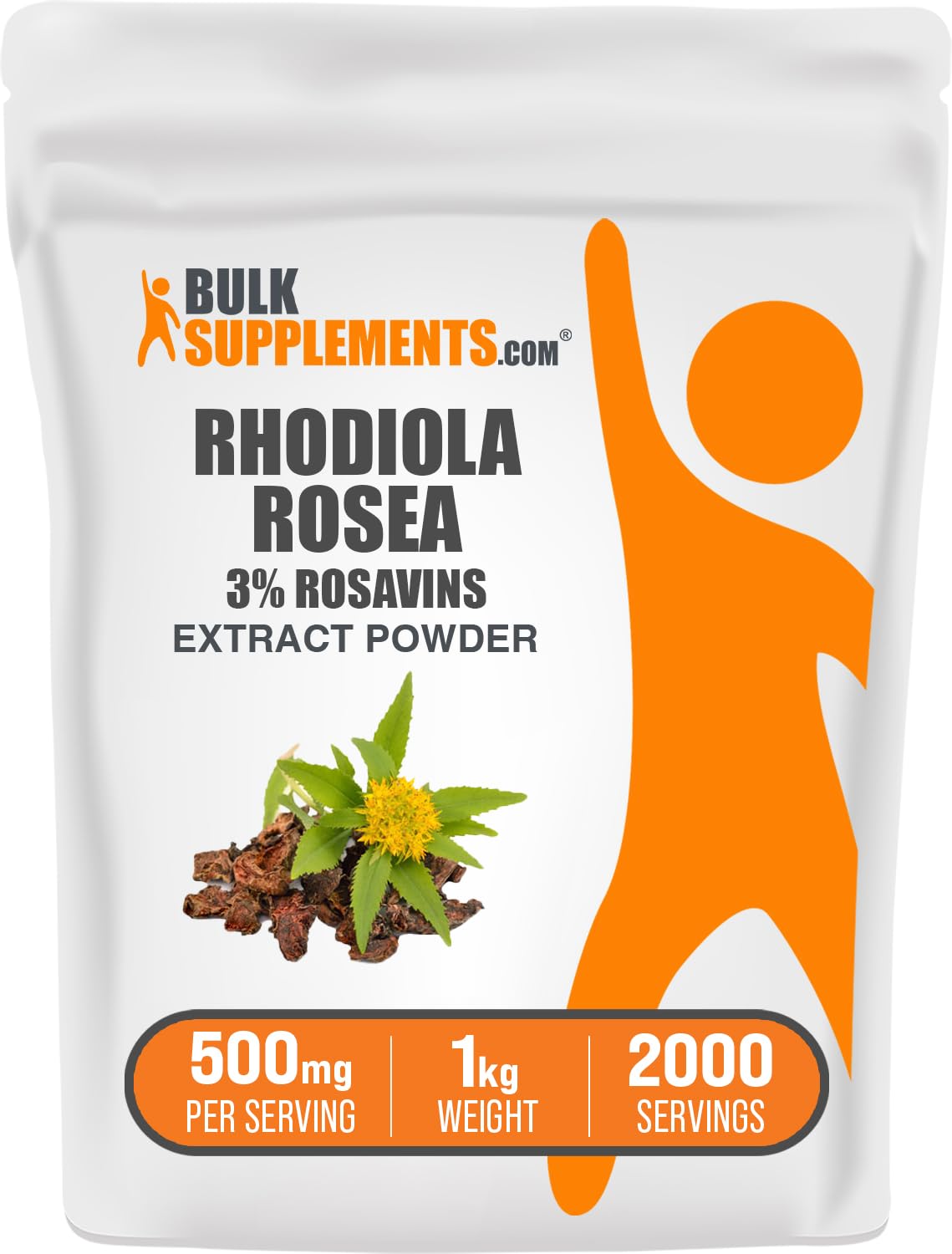 BulkSupplements Rhodiola extract bottle with 3% rosavins for daily energy and mental endurance.