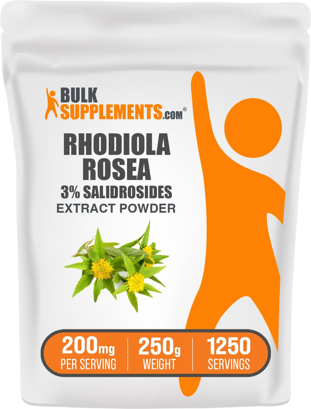 BulkSupplements Rhodiola extract powder jar shows 3% salidrosides for daily resilience.