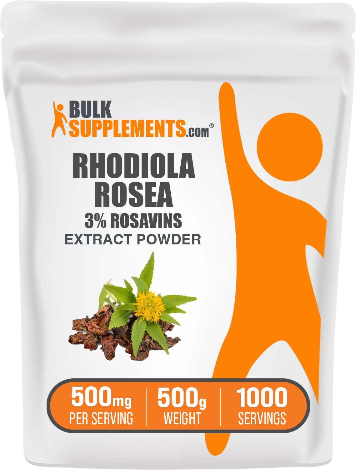 BulkSupplements Rhodiola Rosea Extract pack shot showing pure rhodiola powder for daily use