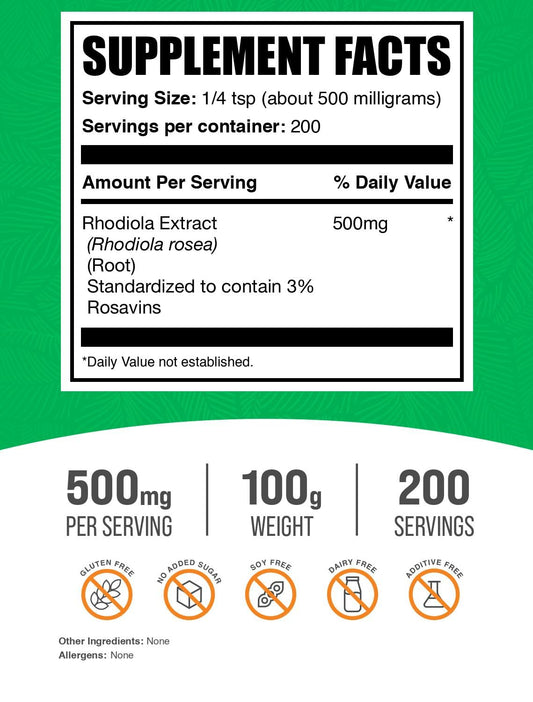 Scoop of BulkSupplements Rhodiola Rosea Extract showing convenient dosing
