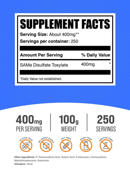 SAM-e powder pour enabling quick, convenient blending