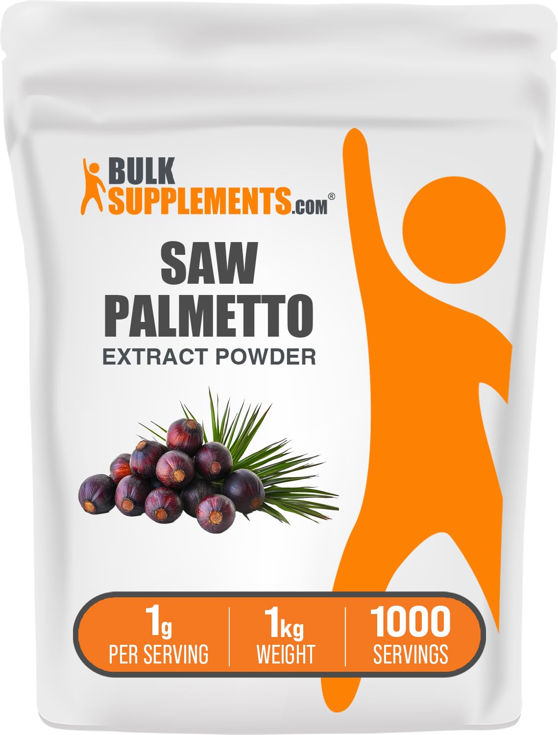 BulkSupplements Saw Palmetto extract powder bottle for easy daily servings.