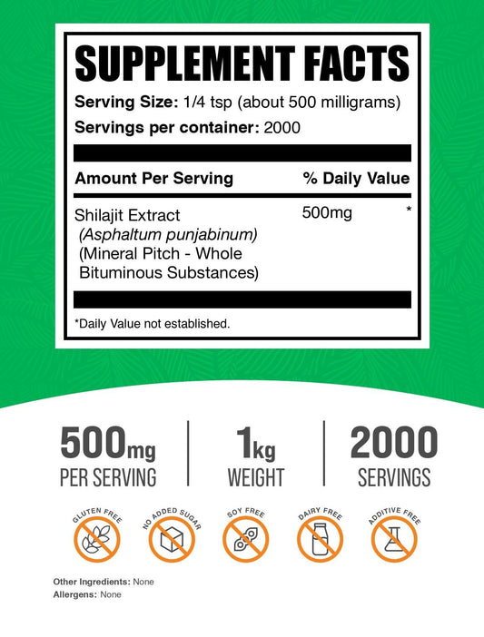 BulkSupplements Shilajit Extract Powder measuring scoop demonstrates easy daily dosing.