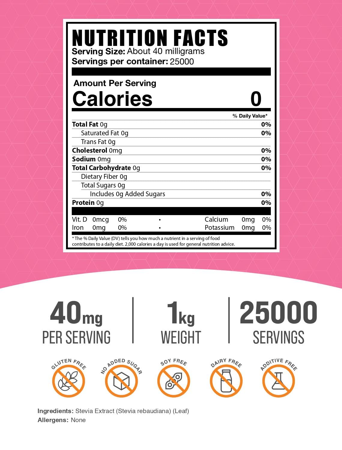 BulkSupplements Stevia Extract Powder package on a kitchen counter ready to use.