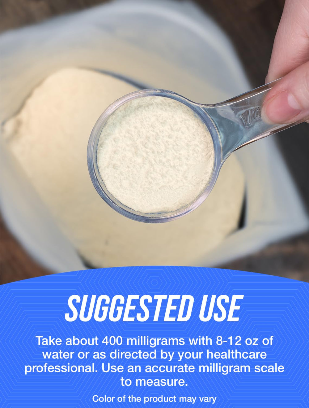 Pouring Theobromine powder into a glass for a quick energy-friendly beverage.