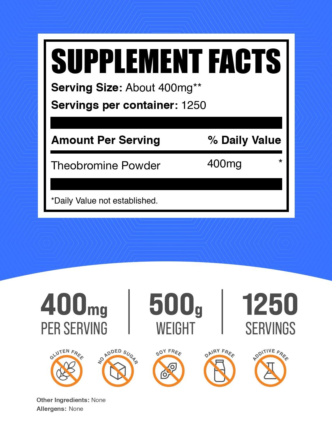 Close-up of theobromine powder scoop showing precise 400 mg serving.