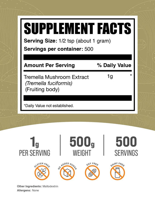 BulkSupplements Tremella powder measurement, ideal for simple daily supplementation.