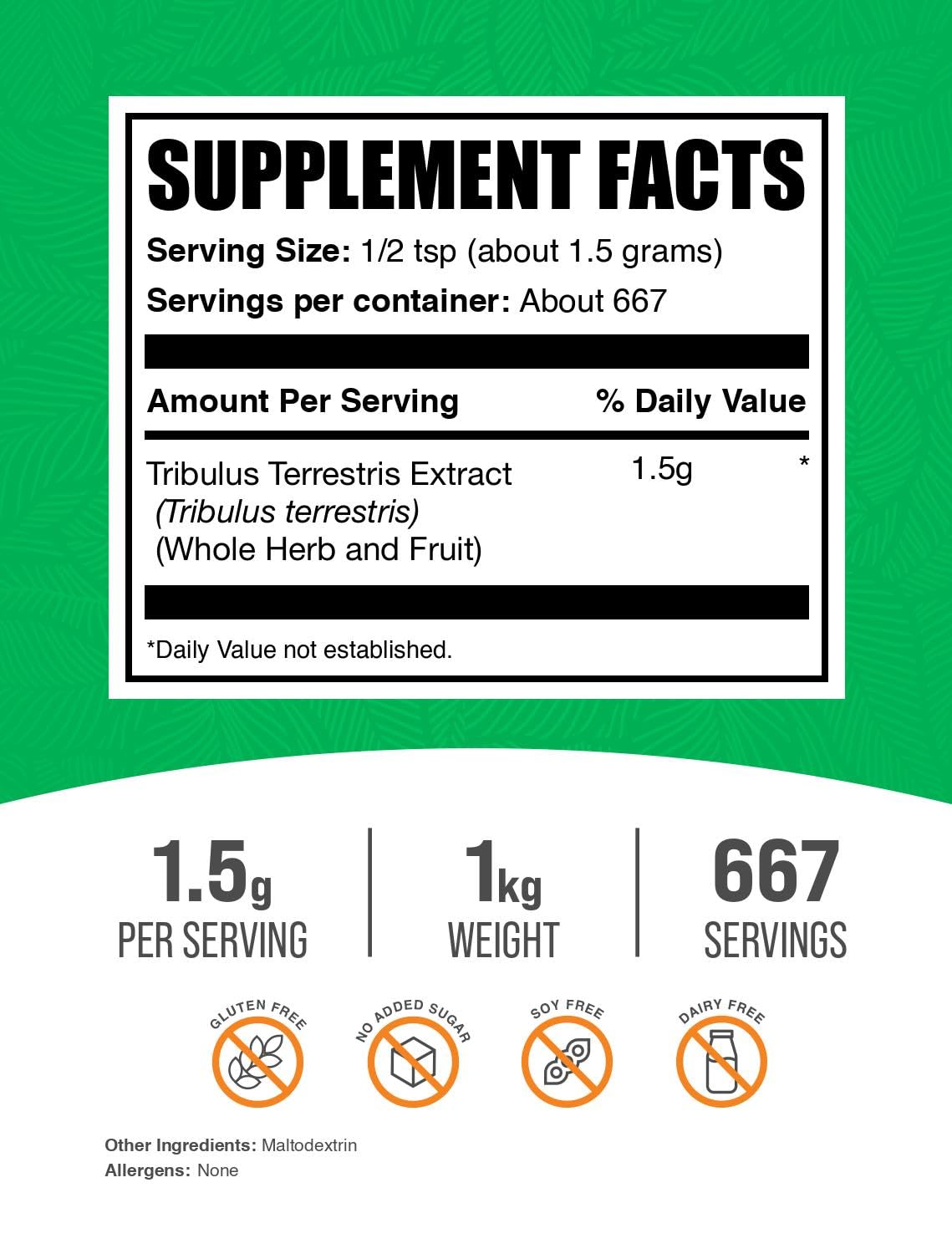 Tribulus Terrestris extract powder jar closeup showing natural ingredients and purity