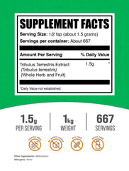 Tribulus Terrestris extract powder jar closeup showing natural ingredients and purity