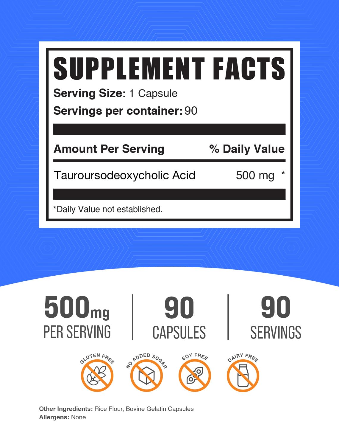 BulkSupplements TUDCA label close-up shows dosage and ingredients