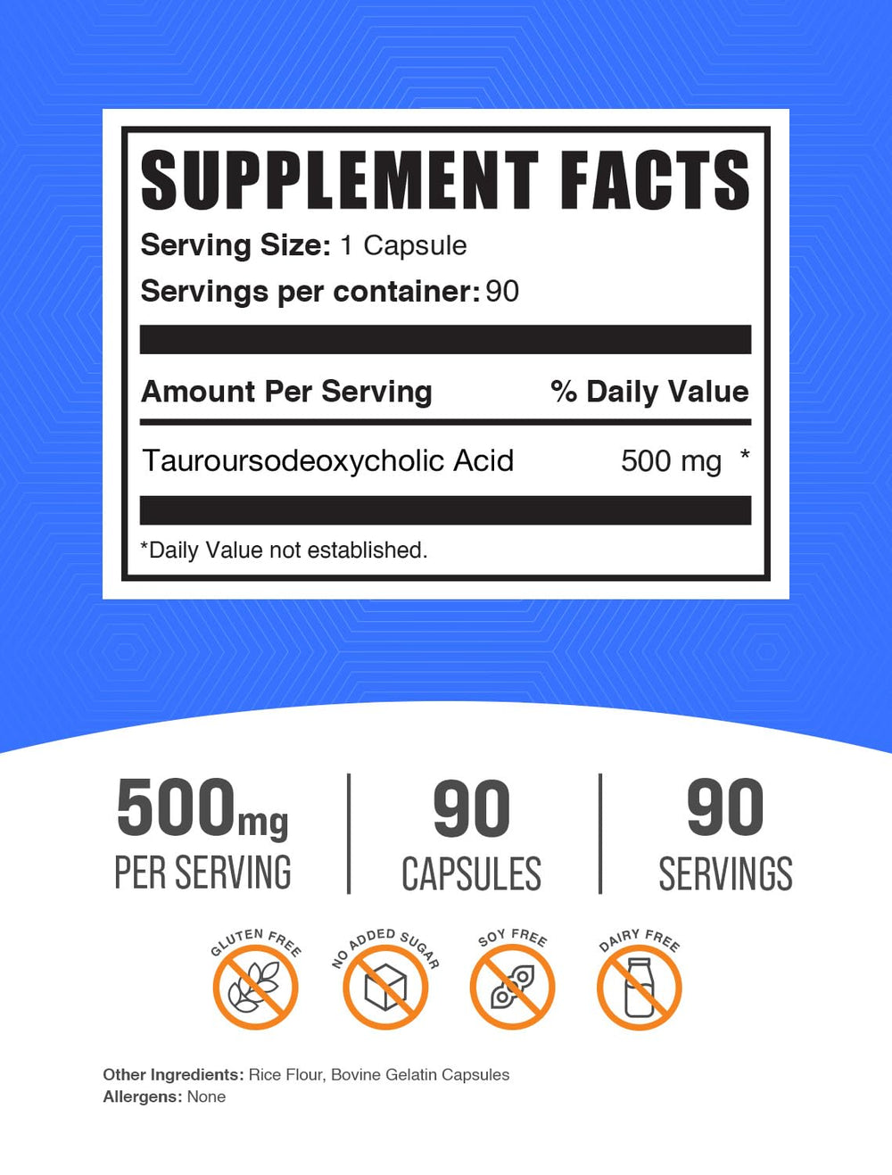 BulkSupplements TUDCA label close-up shows dosage and ingredients