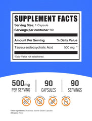 BulkSupplements TUDCA label close-up shows dosage and ingredients
