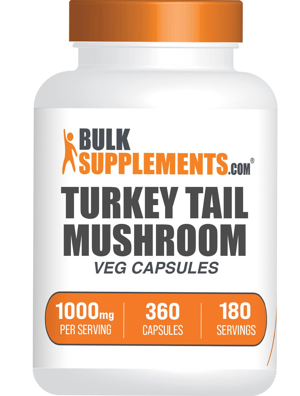 BulkSupplements Turkey Tail capsules in a bottle for convenient daily supplementation.