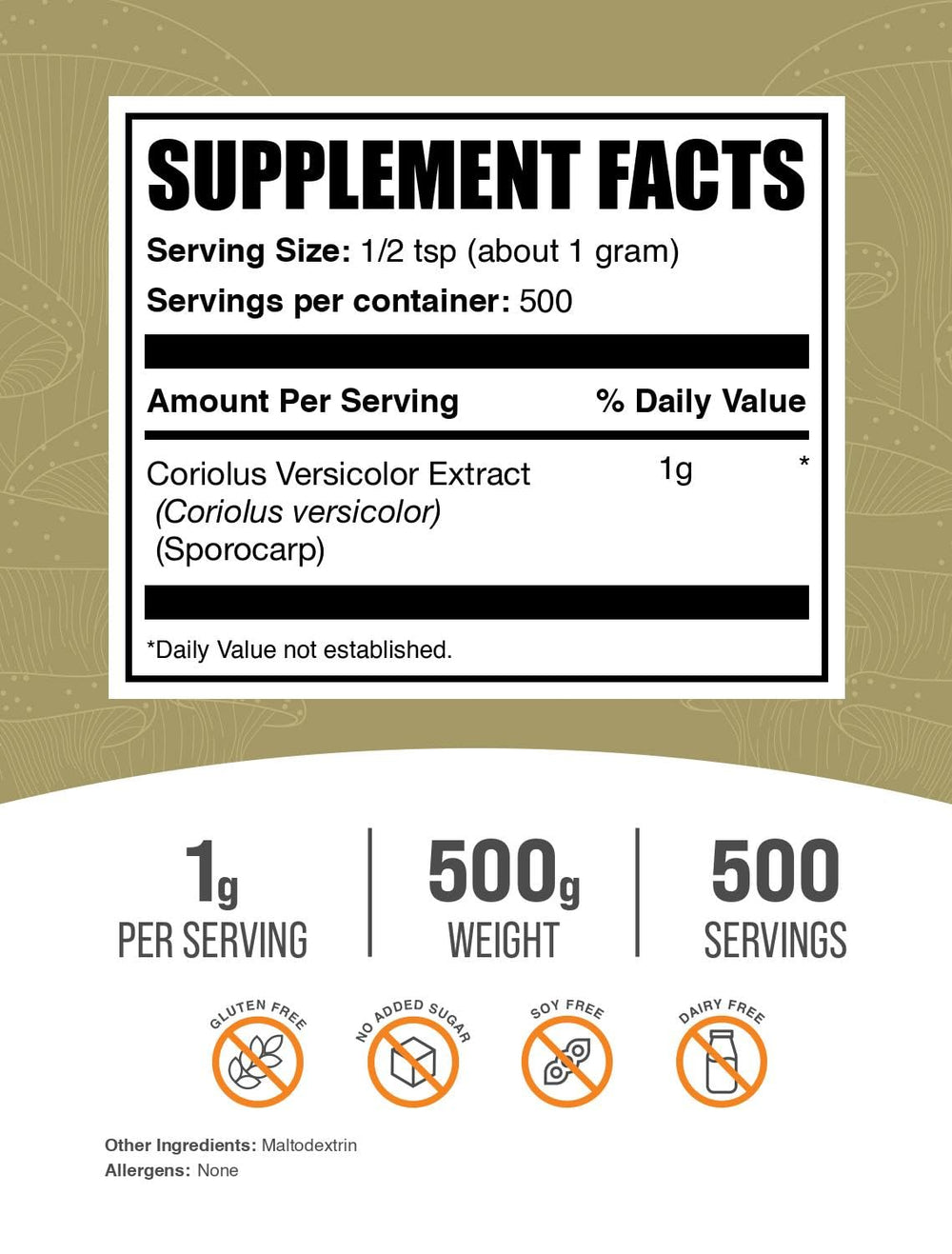 BulkSupplements Turkey Tail extract powder scoop highlights convenient daily servings.