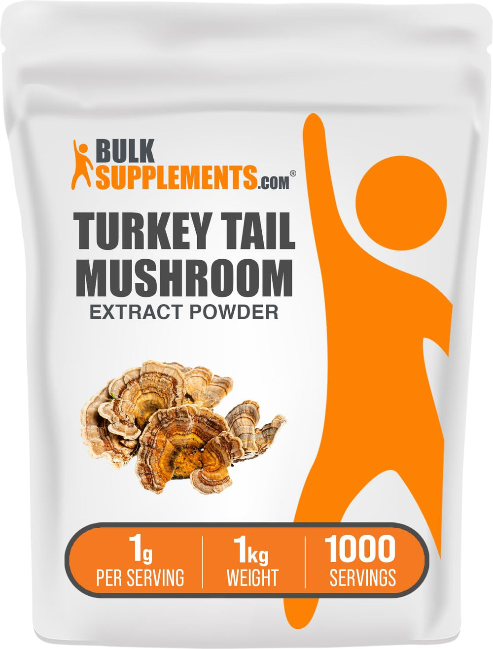 BulkSupplements turkey tail extract packaging shows vegan, gluten-free option.