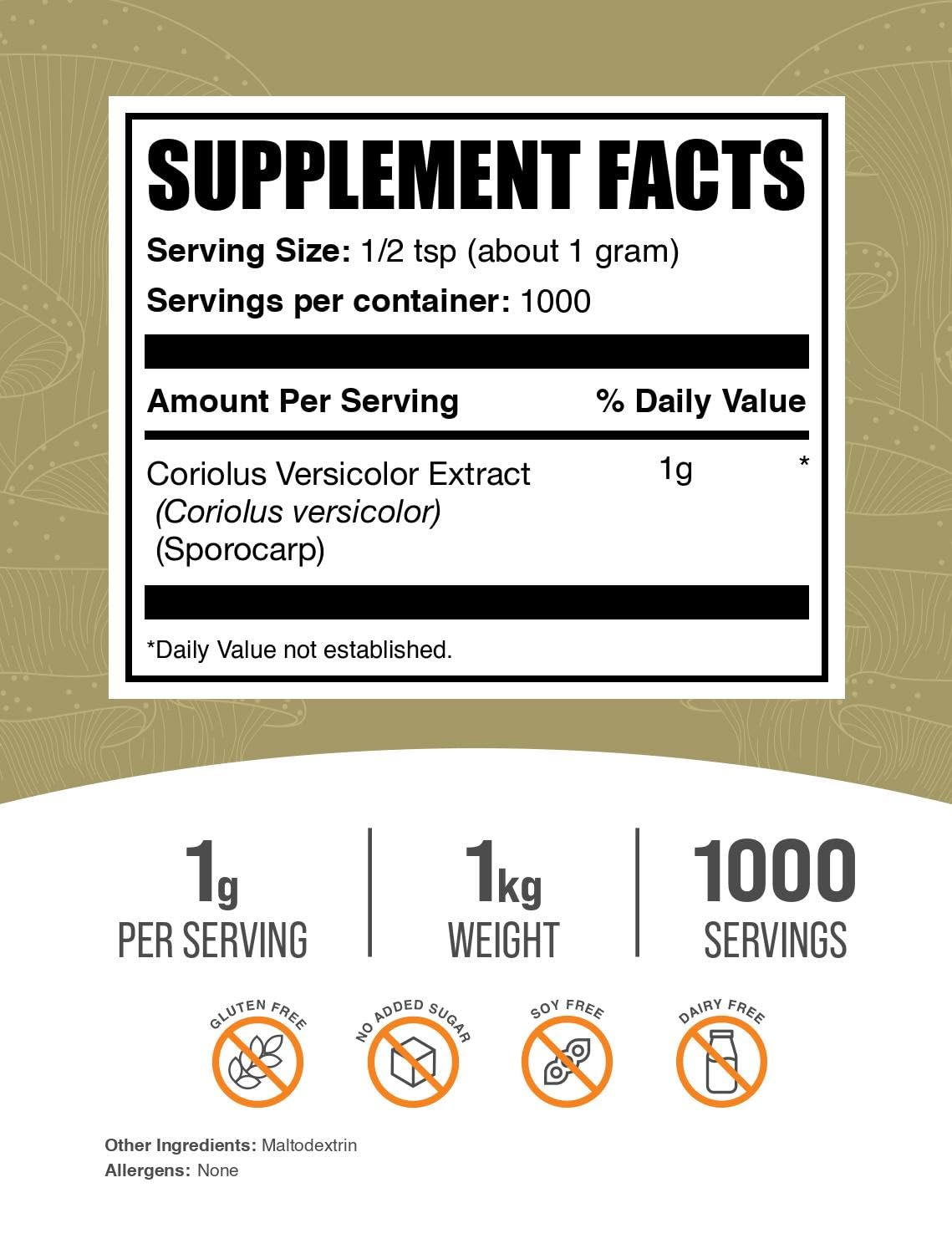 BulkSupplements Turkey Tail Mushroom Extract Powder with scoop facilitates easy servings.