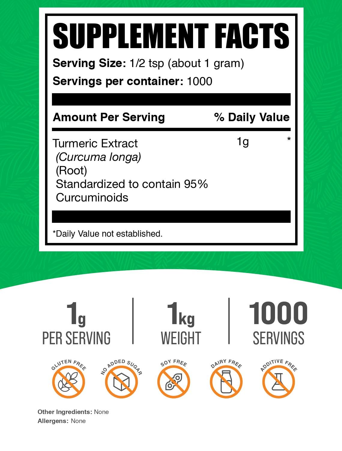 BulkSupplements turmeric extract powder with scoop ready to mix into smoothies