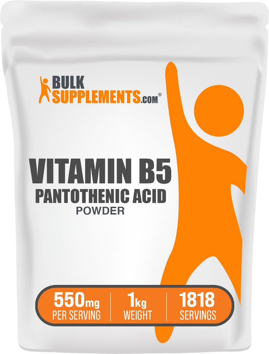 BulkSupplements Vitamin B5 powder bottle with gluten-free formula for daily use