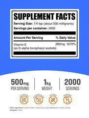 BulkSupplements Vitamin E 400 IU powder packaging highlighting gluten free quality.