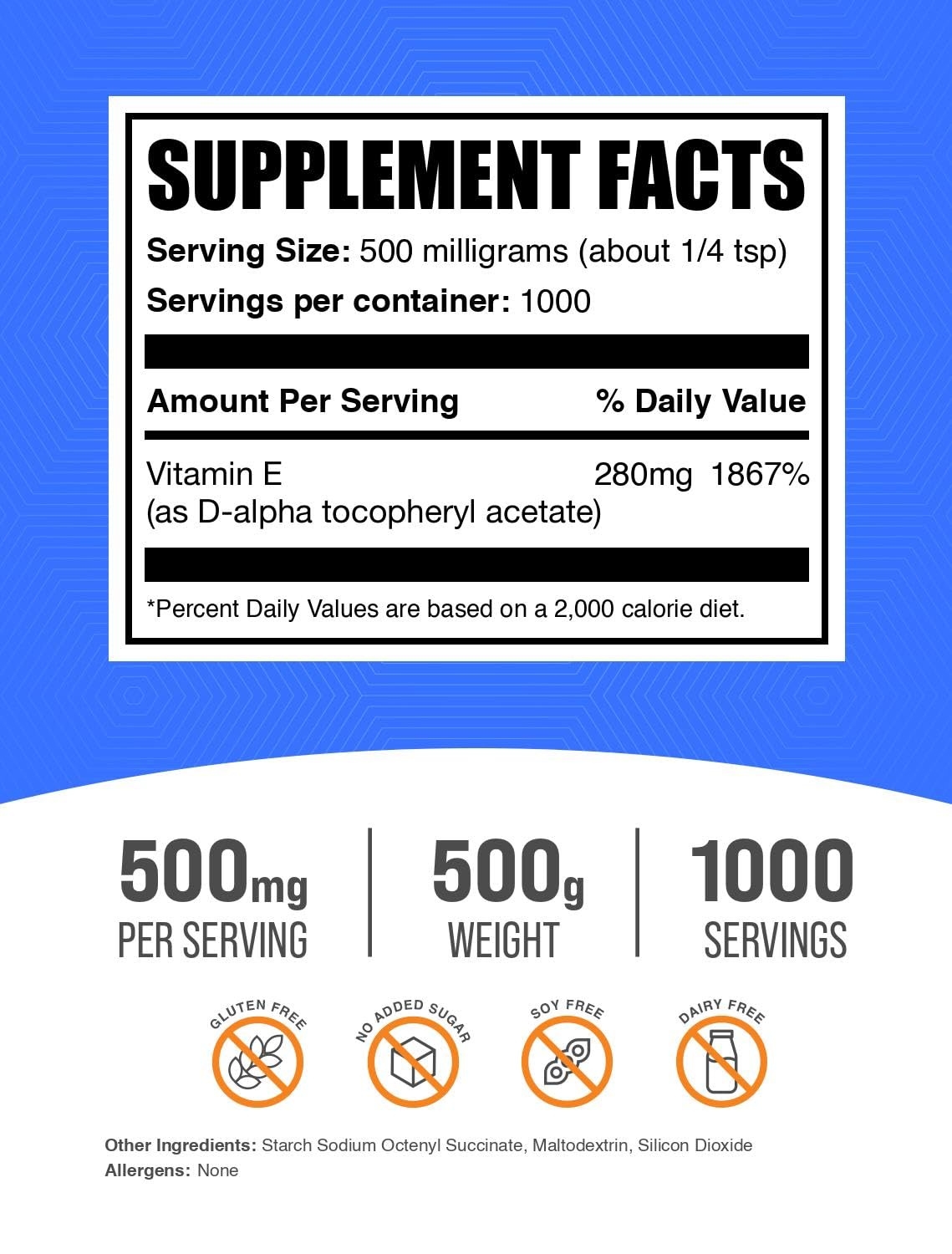 BulkSupplements Vitamin E 400 IU powder scoop for precise measuring.