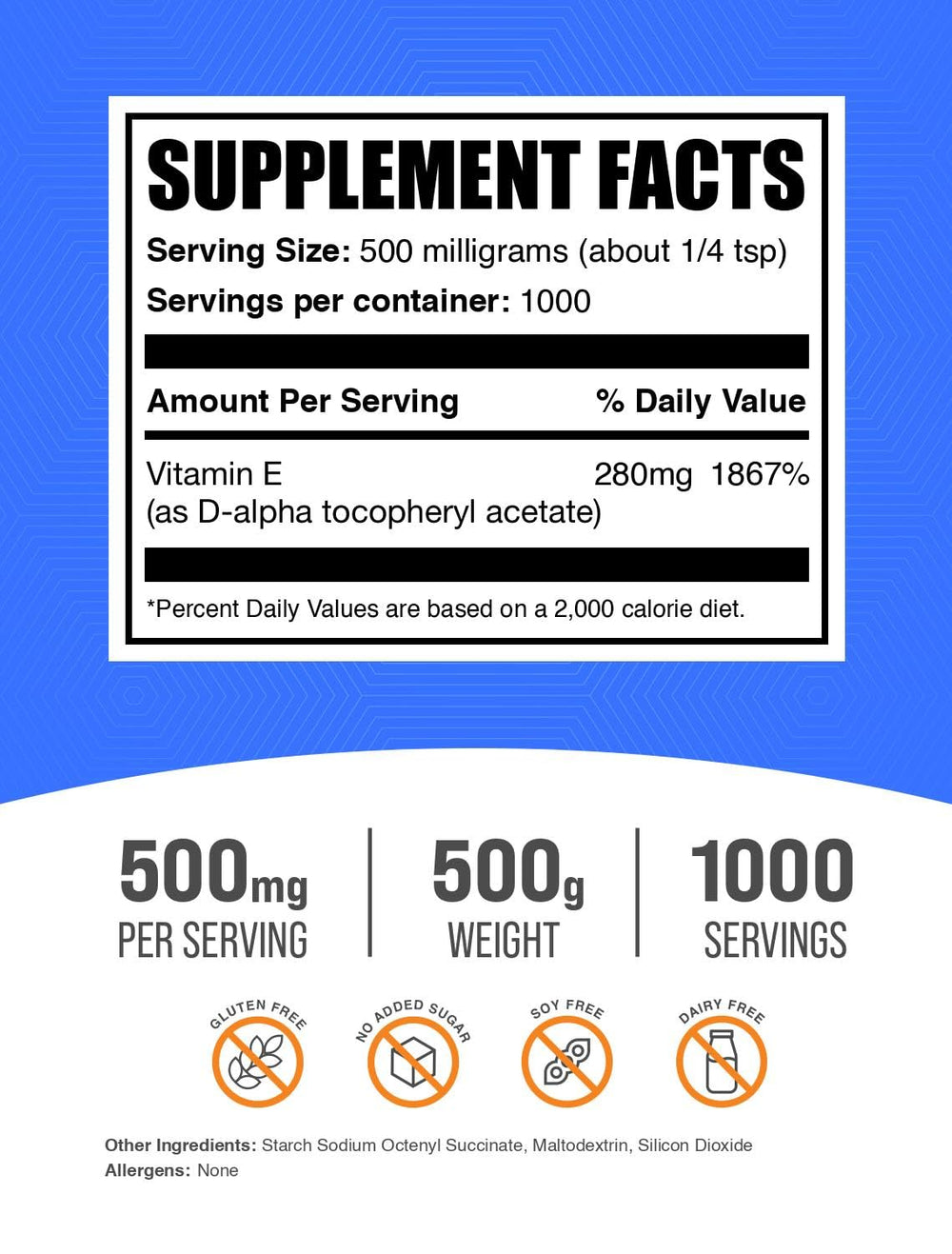 BulkSupplements Vitamin E 400 IU powder scoop for precise measuring.