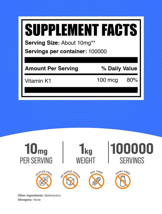 Vitamin K1 powder with dispensing spoon ready for precise dosing.