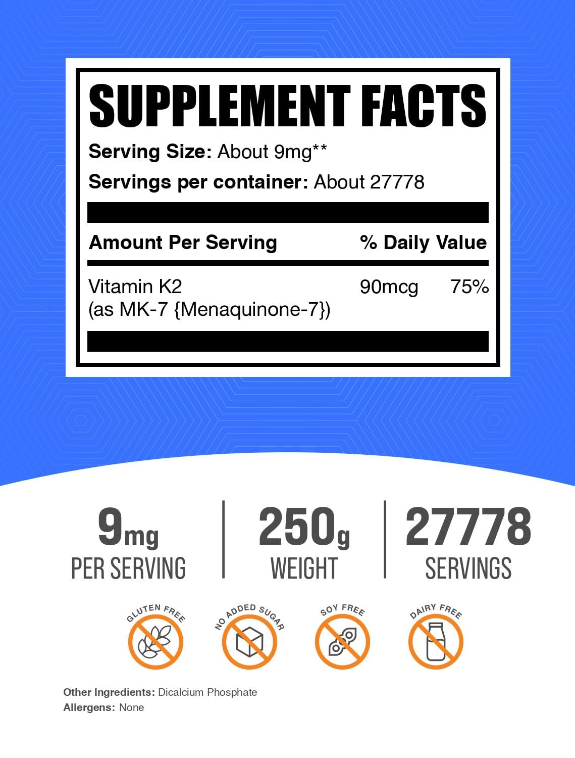 Scoop of BulkSupplements Vitamin K2 MK-7 powder ready to mix.