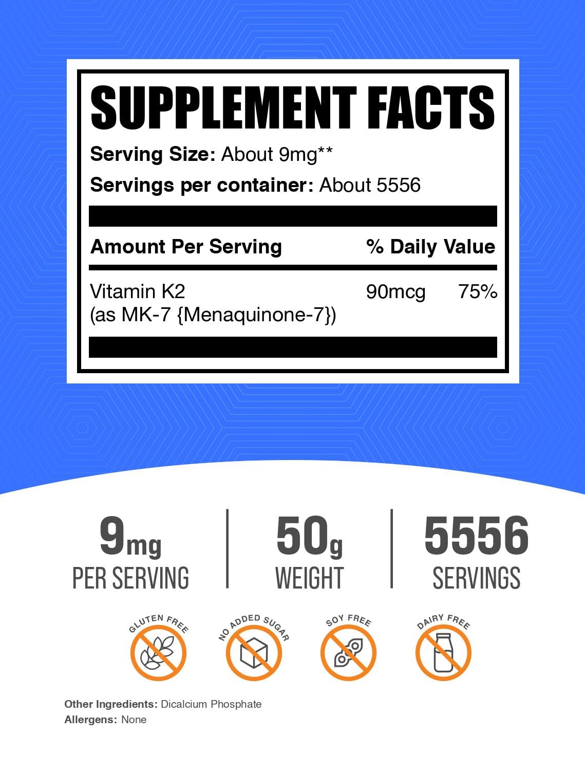 BulkSupplements K2 MK-7 powder with dosage scoop for easy daily use