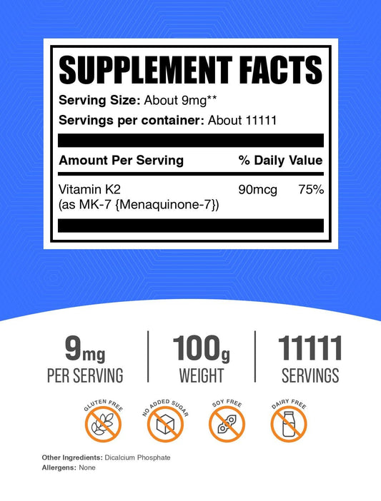 BulkSupplements Vitamin K2 MK-7 powder pouring for precise dosing.