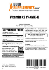 BulkSupplements Vitamin K2 powder label displaying 9 mg per serving.