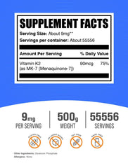 BulkSupplements K2 powder with scoop for convenient daily measurements.