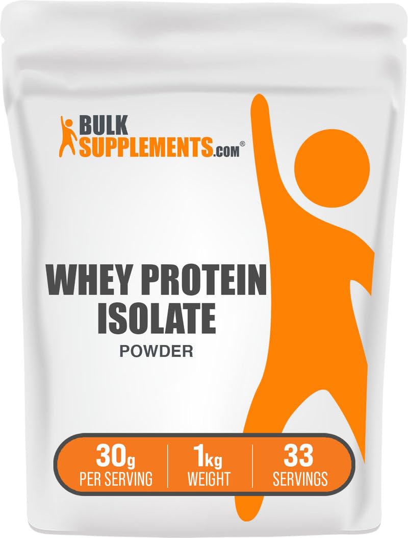 BulkSupplements Whey Protein Isolate unflavored 1kg powder for versatile shakes.