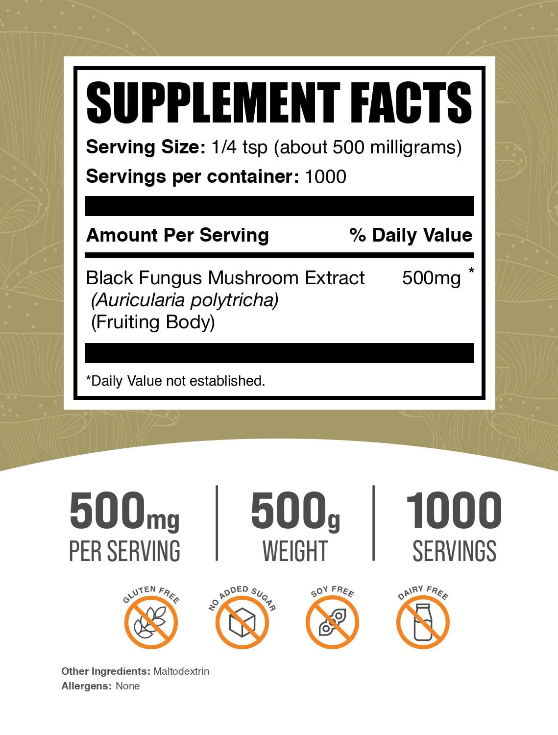 BulkSupplements Wood Ear Mushrooms Powder container; versatile vegan-friendly supplement.