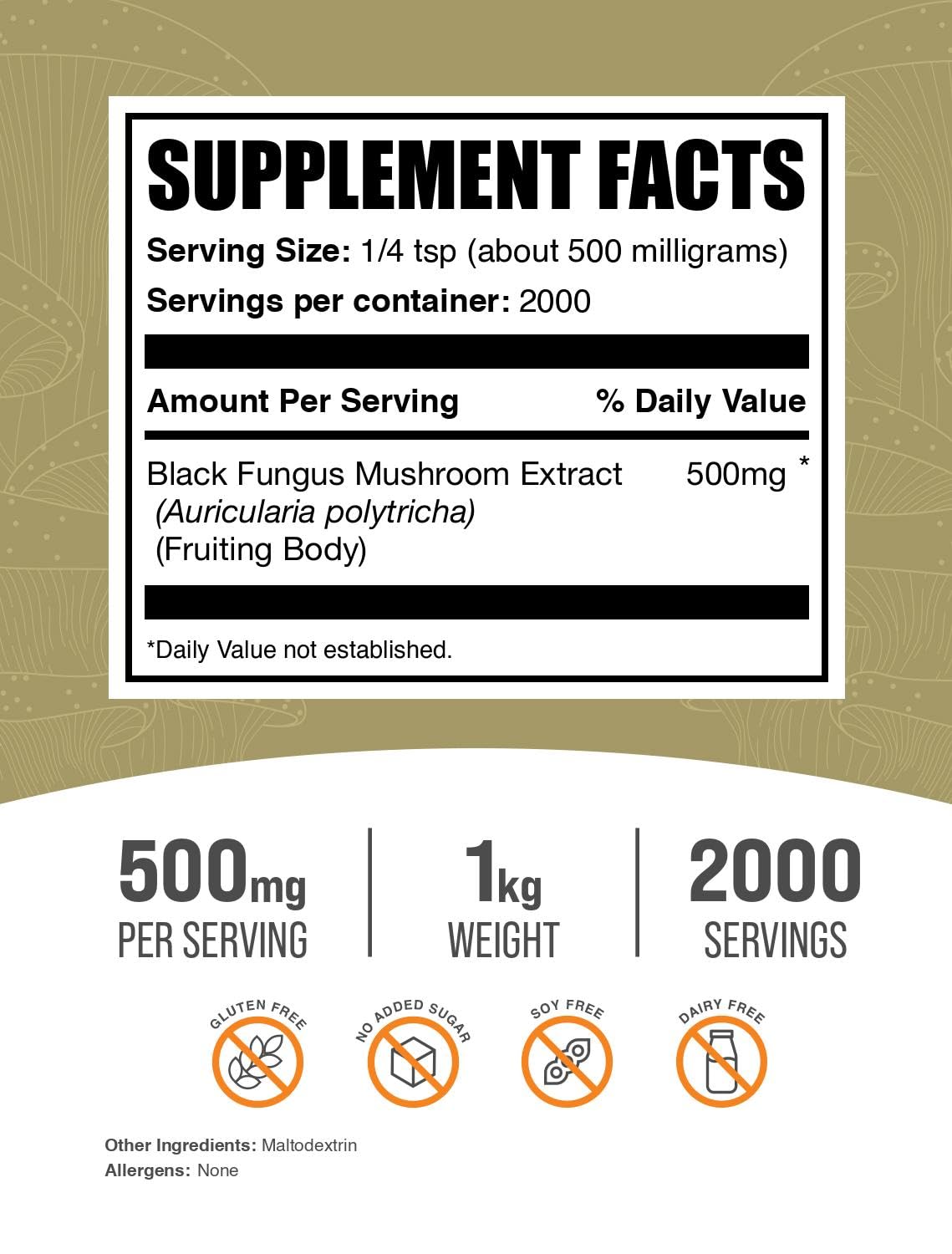 BulkSupplements Wood Ear Mushrooms powder with scoop ready to blend in smoothies.