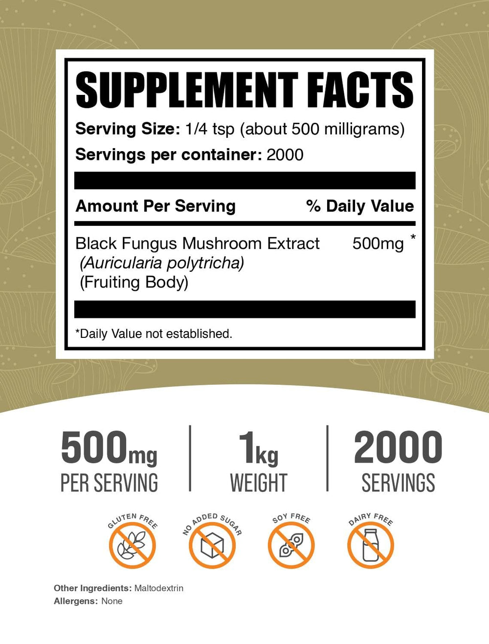 BulkSupplements Wood Ear Mushrooms powder with scoop ready to blend in smoothies.